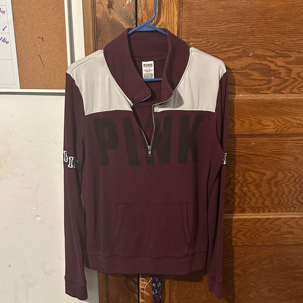 PINK Victoria's Secret Maroon and White Sweater